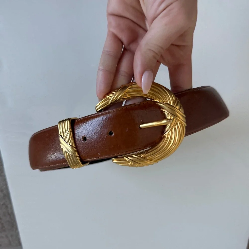 Vintage Jos‎ A Banks Vegan Leather Oversized Buckle Belt